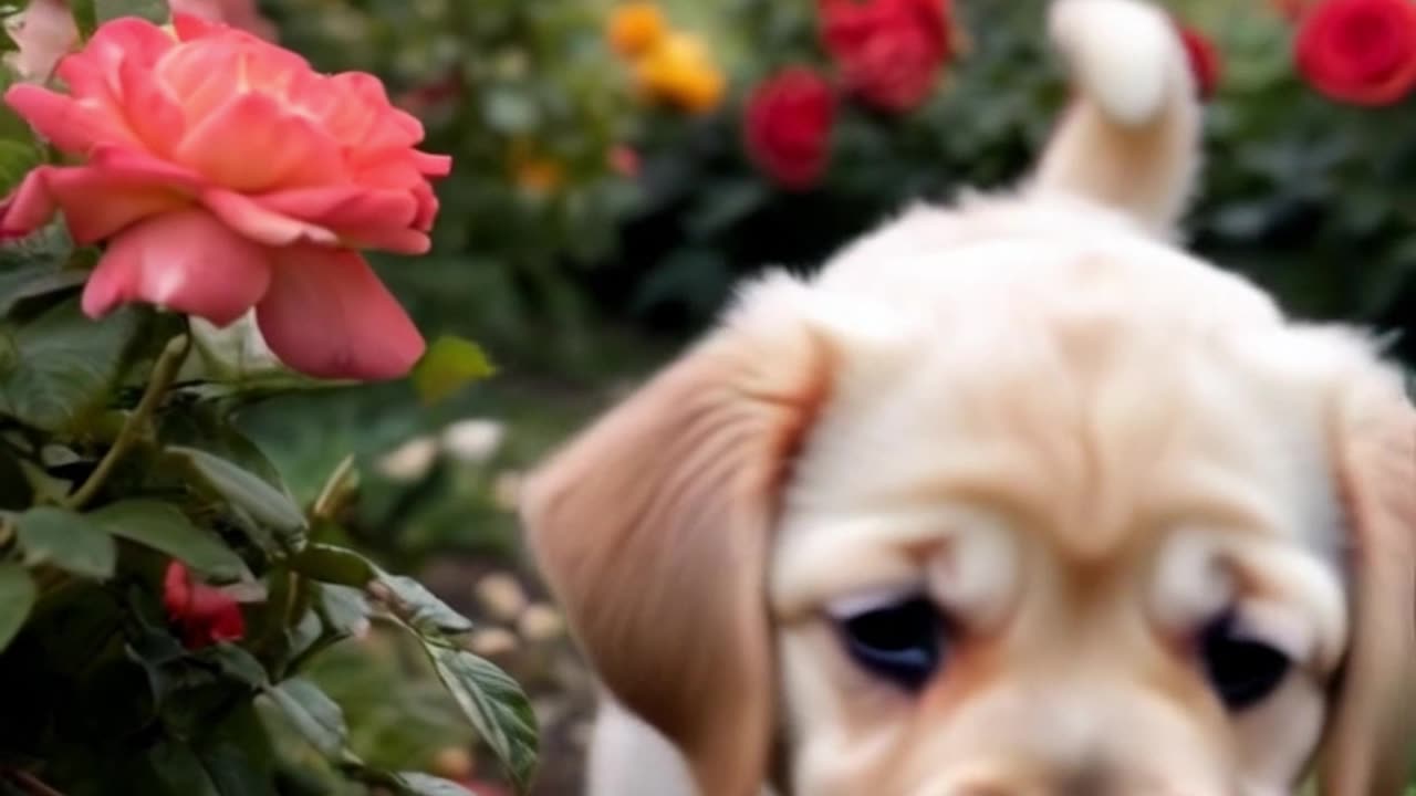 Curious Puppy in the Rose Garden