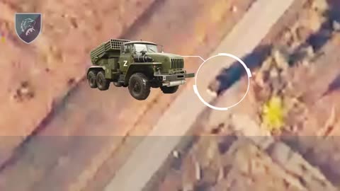 Russian Grad Launcher Sitting Out in The Open Set Alight by Drone