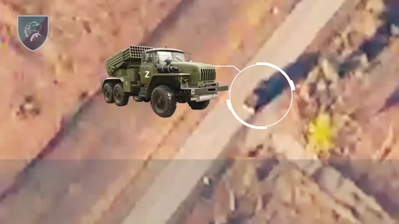 Russian Grad Launcher Sitting Out in The Open Set Alight by Drone
