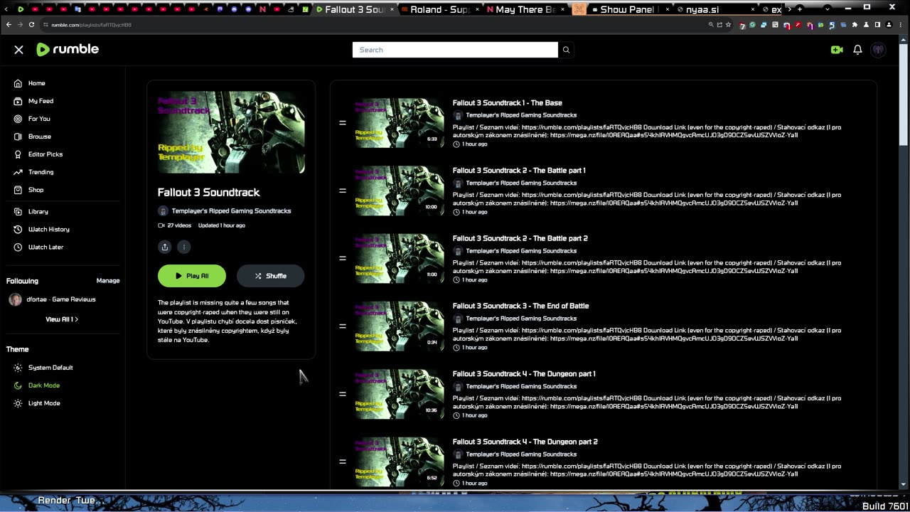 The Fallout 3 Soundtrack is now (with some exceptions) available on this channel