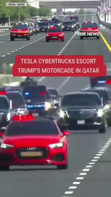 Trump escorted through Qatar by Tesla Cybertrucks #tesla #news #shorts #cybertruck #trump #elonmusk