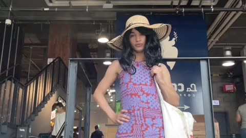 Still doll tgirl in shopping