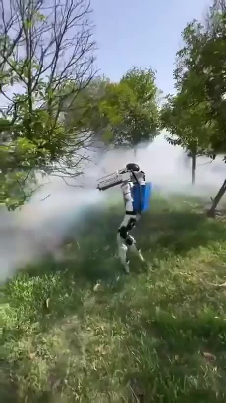 A robot walking around and gassing things … crazy times!