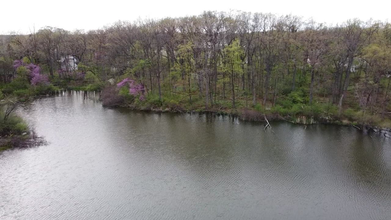 Neighborhood Pond in the Evening from a Drone
