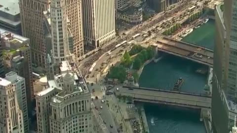 Group of protesters marching in Downtown Chicago