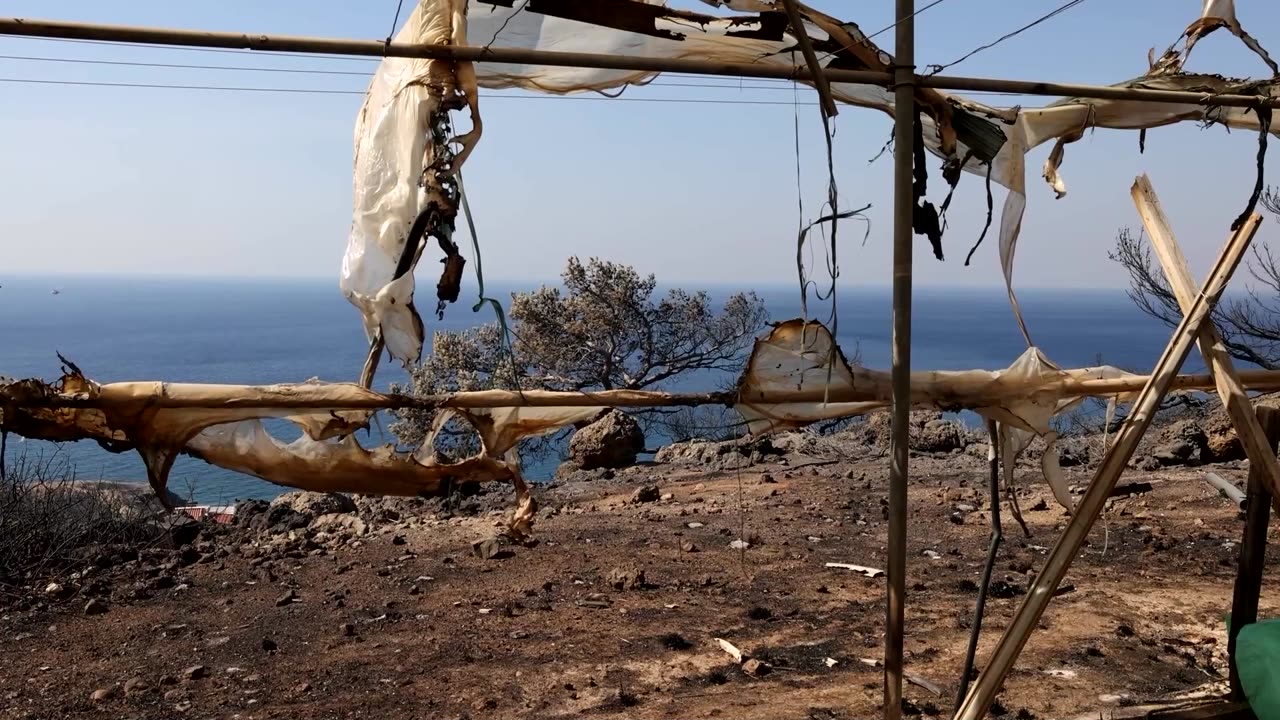 Crete wildfire leaves behind charred ground and damaged farms