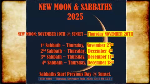 NEW MOON & SABBATHS DECEMBER 2025