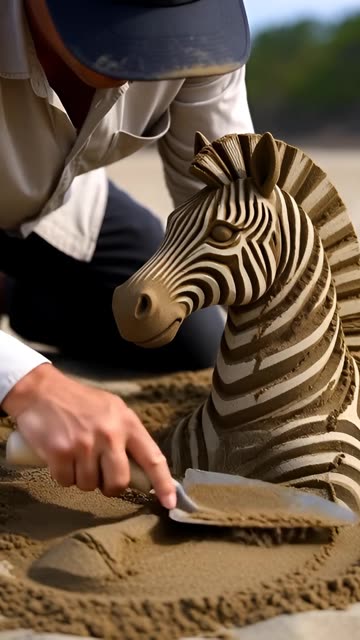 Time Lapse Zebra Sand Sculpture is Amazing