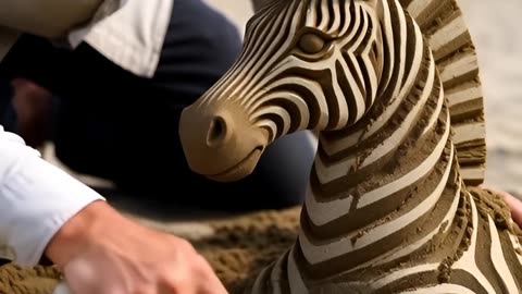 Time Lapse Zebra Sand Sculpture is Amazing