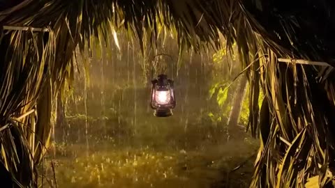 Sleep Instantly in Palm Tent with Heavy Rainstorm & Roaring Thunder Sounds in RainForest at Night