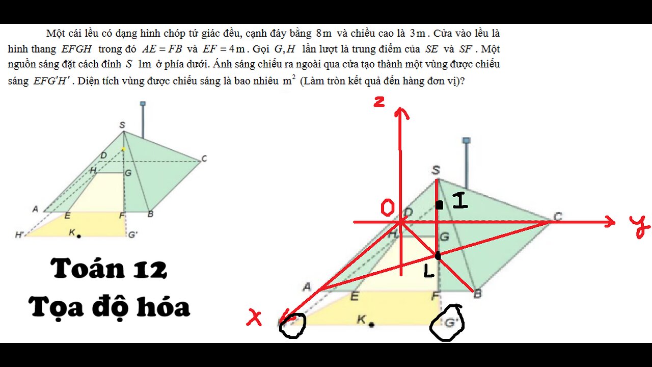 THPT Nguyễn Đăng Đạo: Một cái lều có dạng hình chóp tứ giác đều, cạnh đáy bằng 8 m và chiều cao là