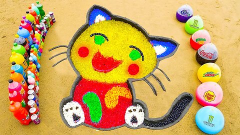 How to make Rainbow Cat with Orbeez Colorful, Coca Cola, Mtn Dew, Fanta and Mentos & Popular Sodas
