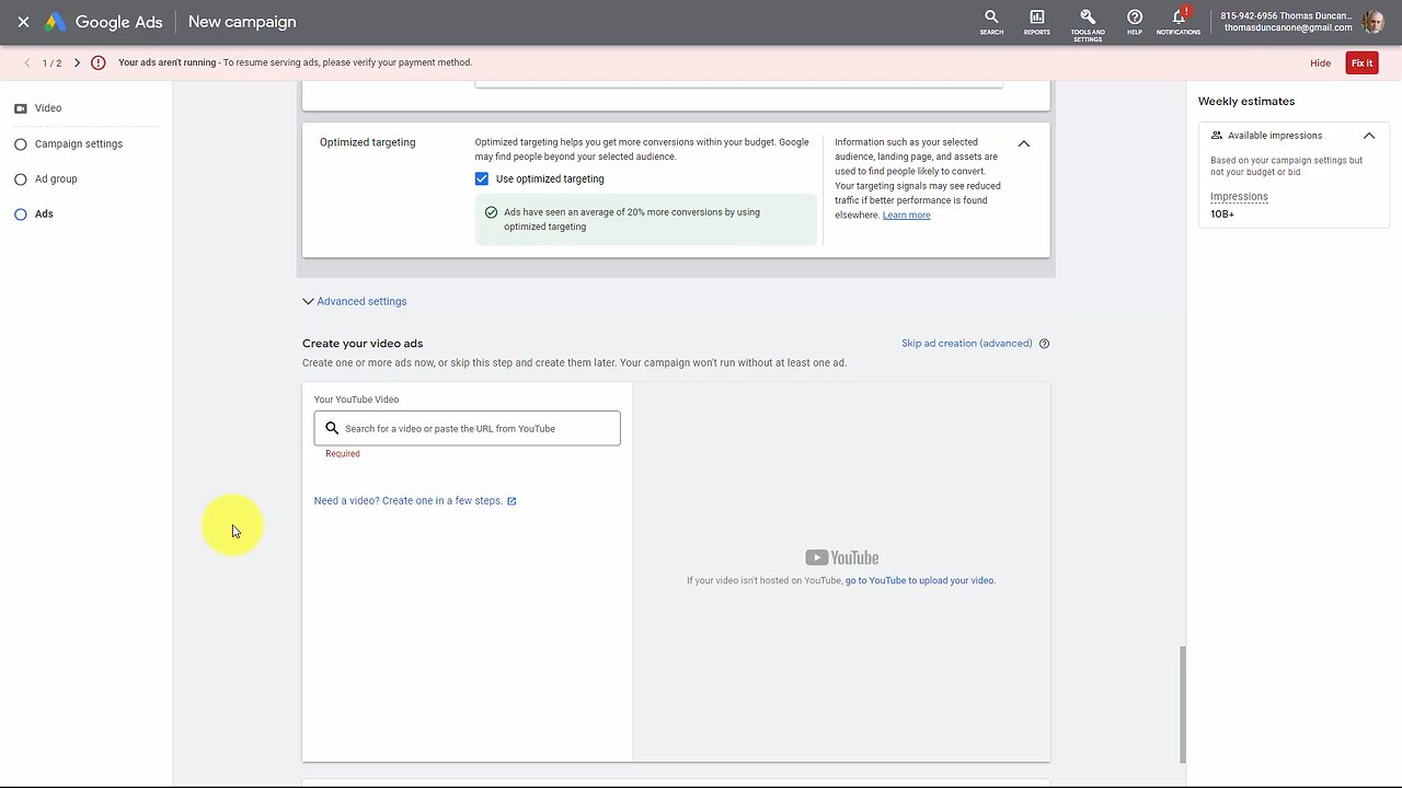 create a youtube ads video