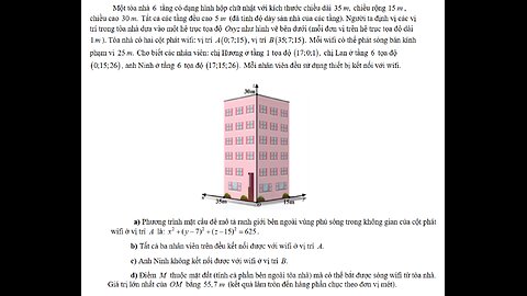 Toán 12: Một tòa nhà 6 tầng có dạng hình hộp chữ nhật với kích thước chiều dài 35 ,m chiều rộng 15 m