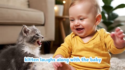 AI Video: Kitten laughs along with the baby