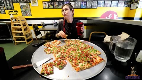 WIN A TV!! MASSIVE Solo challenge on a PIZZA!! MOLLY SCHUYLER EATS ~ MOM VS FOOD