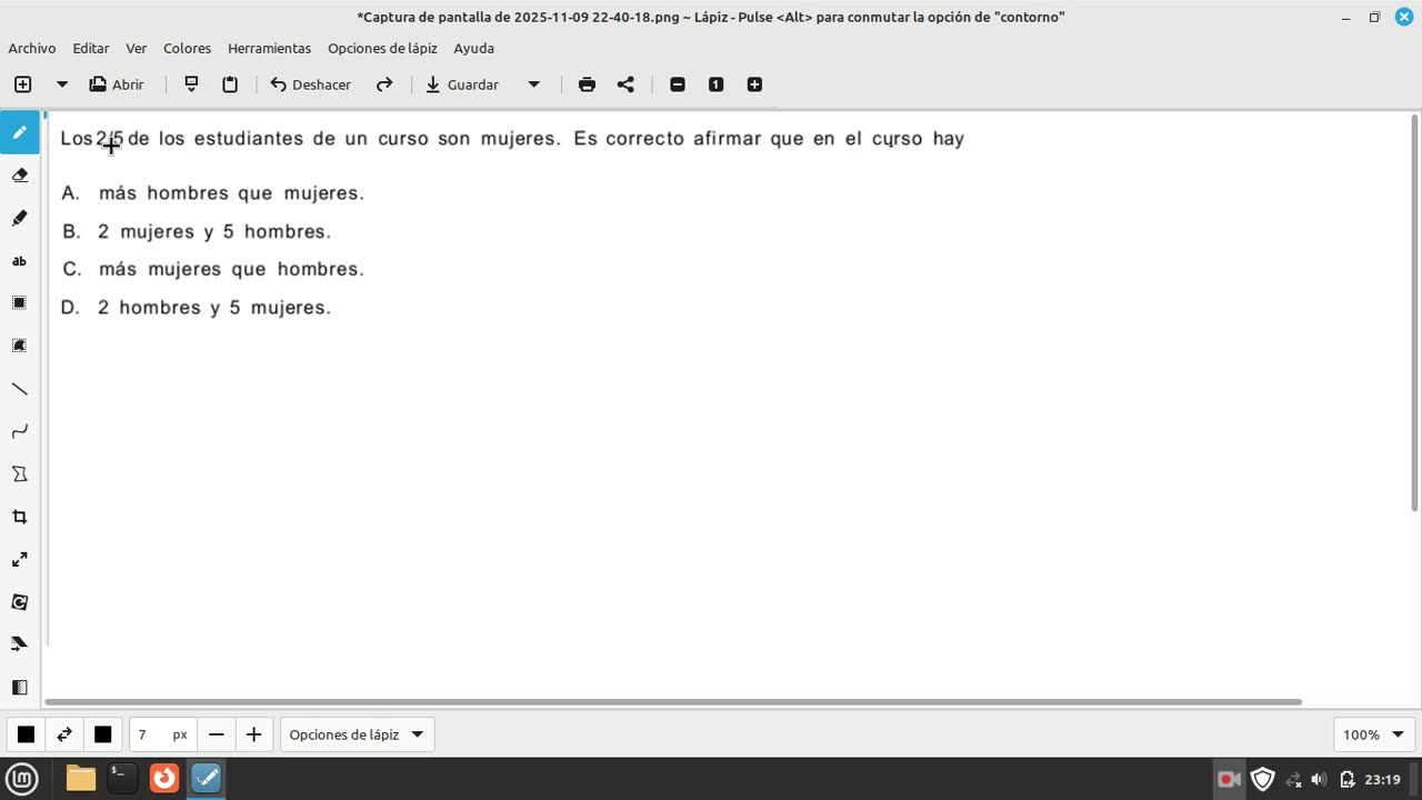 pregunta de matemáticas examen de admisión