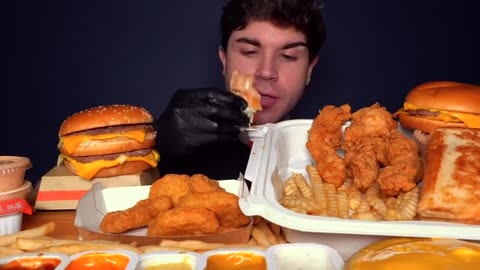 MUKBANG EXTRA CANES SAUCE MCDONALDS BIG MAC BURGERS CHICKEN & FRIES WITH CHEESE_part2