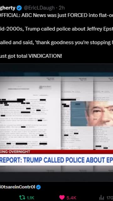 🚨 IT'S OFFICIAL: ABC News was just FORCED into flat-out admitting it "In the mid-2000s, Trump called police about Jeffrey Epstein!" 🔥🔥"Trump called and said, 'thank goodness you're stopping him!'"