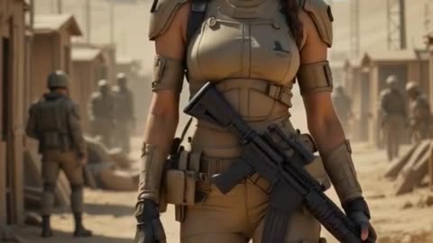 A beautiful soldier wearing futuristic suit
