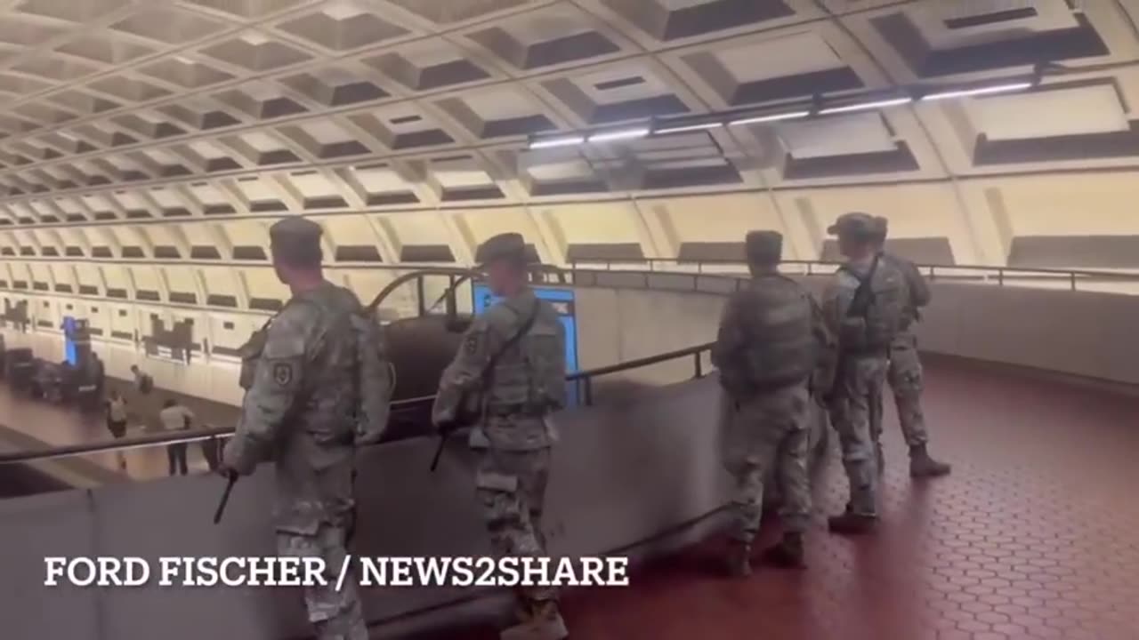 Armed National Guard troops patrol Metro Station in Washington DC to keep diversity in check