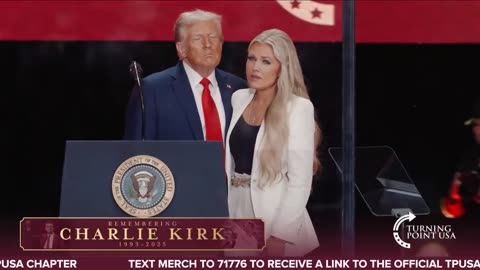 Erika Kirk joins @POTUS on stage as today's celebration of Charlie Kirk's life and legacy