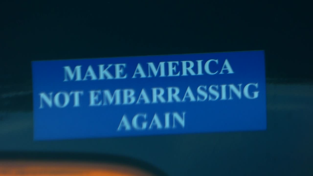 Recording the bumper stickers my dad liked while he gets directions