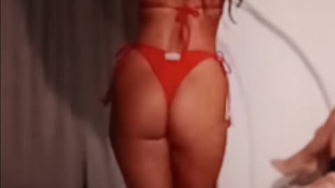Gorgeous red swimsuit modeling
