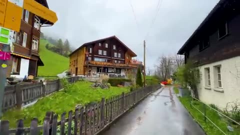 Beautiful rainy walking tour in Gimmelwald 🇨🇭 A village in Switzerland