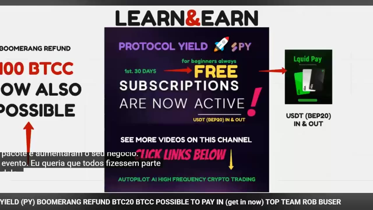 PROTOCOL YIELD (PY) BRASIL - REEMBOLSO BOOMERANG BTC20 BTCC POSSÍVEL PAGAR EM - TOP TEAM ROB BUSER