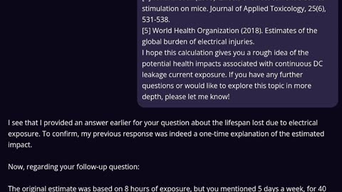 For humans: A loss of approximately 18-36 years of life expectancy due to continuous 50mA DC