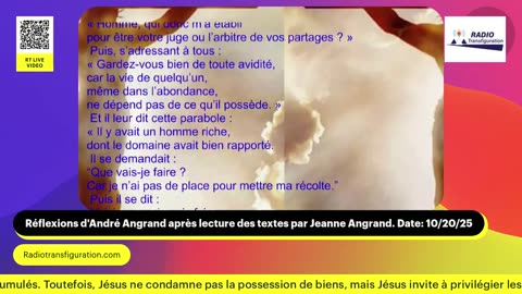 Réflexions d'André Angrand après lecture des textes par Jeanne Angrand. Date: 10/20/25