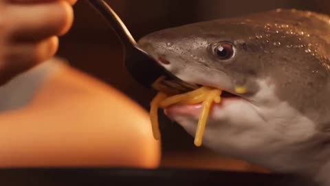 Cute Shark Eats Spaghetti 🍝🦈 Adorable Pasta Moment!