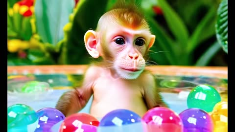 Tiny Monkey Play with Orbeez!! #monkeyface #monkeys #cute #cuteanimal...