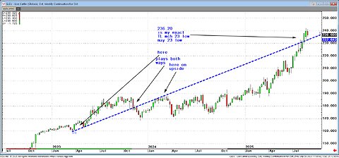 Trading charts, drawing trendlines, cattle todays low