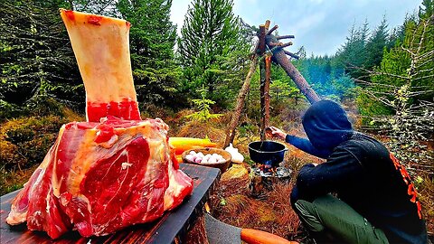 Beef Stew BUSHCRAFT STYLE in the Forest | ASMR Cooking in Nature