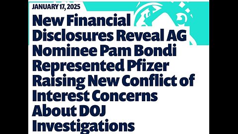 Attorney Tom Renz Reveals How AG Pam Bondi Recently Represented Pfizer, Smothering Hopes That She Will Prosecute The COVID Death Jab Pushers For Their Crimes Against Humanity