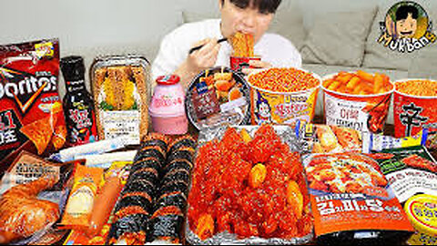 ASMR MUKBANG convenience store store, FIRE Noodle, HOT DOG, GIMBAP, Tteokbokki EATING SOUND !