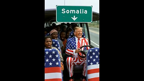 Donald Trump driving to Somalia on a bus.