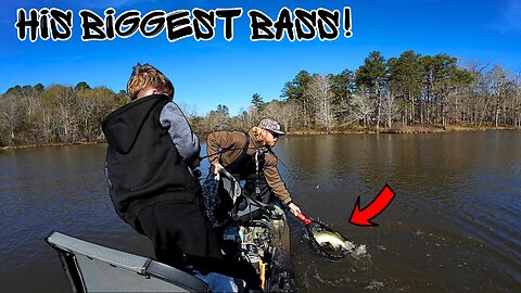 10 Year Old Catches a GIANT Bass!
