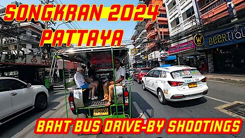 Baht Bus Drive-By | Songkran 2024 | Pattaya | Thailand 🇹🇭