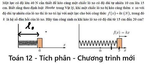 Toán 12: Một lực có độ lớn 40 N cần thiết để kéo căng một chiếc lò xo có độ dài tự nhiên 10 cm lên