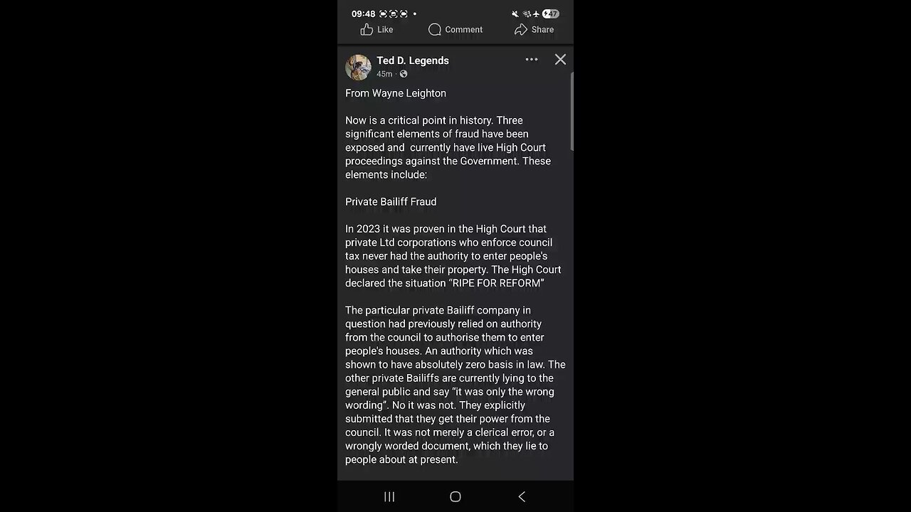 Ted Legends : bailiffs breaking the law,government too