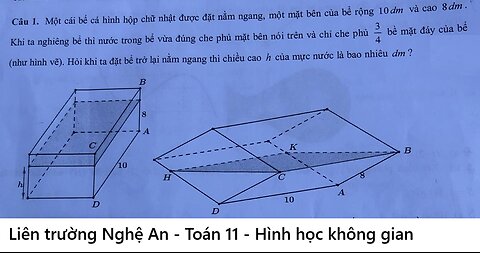 Liên trường Nghệ An: Một cái bể cá hình hộp chữ nhật được đặt ngang, một mặt bên của bề rộng 10 dm