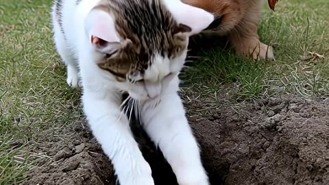 Heroic Kitten and Puppy Work Together to Rescue Chicks from the Hole