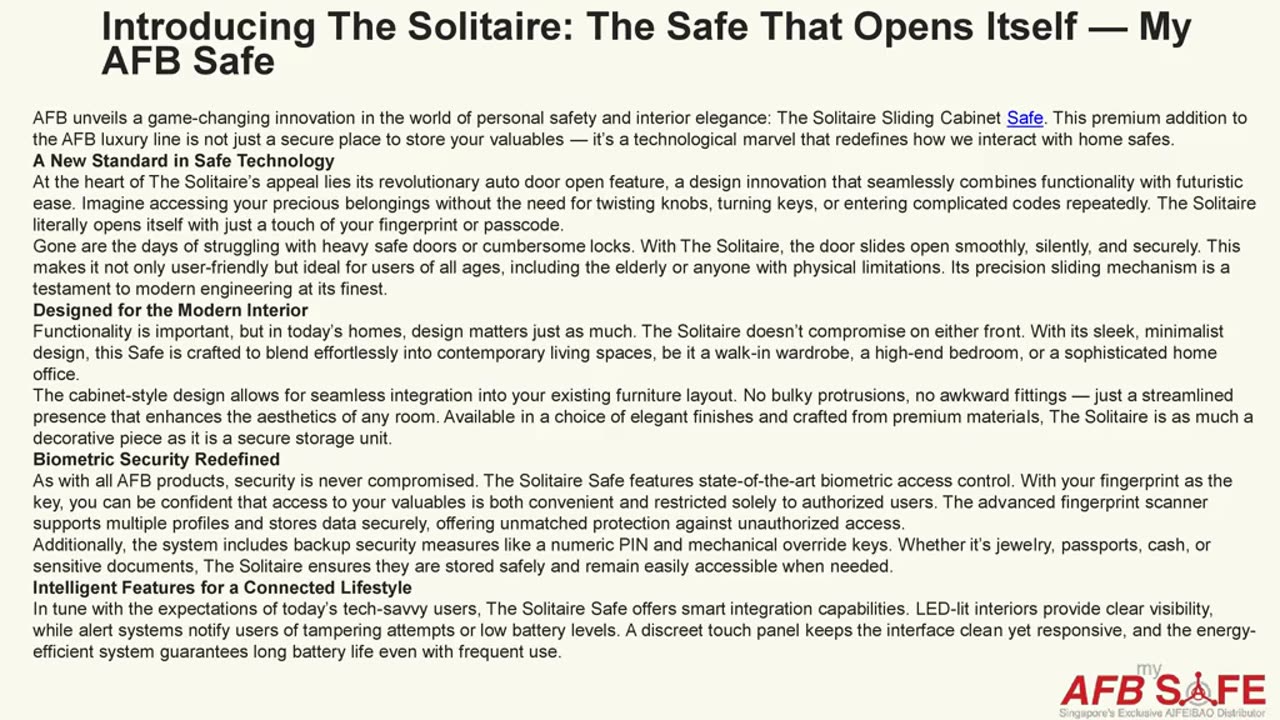 Introducing The Solitaire: The Safe That Opens Itself — My AFB Safe