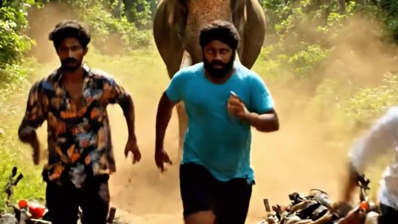 Elephant chasing villagers