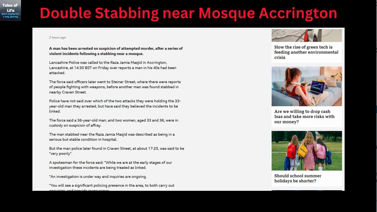 Double Stabbing near Mosque Accrington