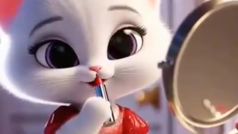 Cute Kitten of Cat is doing Makeup for the First Time