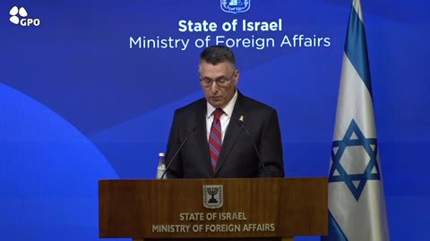 Foreign Minister Gideon Sa'ar from the press conference for the foreign media